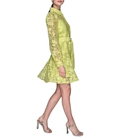 KARL LAGERFELD PARIS Organza Burnout Long Sleeve Floral Shirt Dress