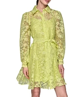 KARL LAGERFELD PARIS Organza Burnout Long Sleeve Floral Shirt Dress