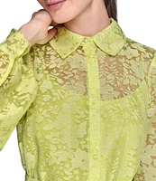KARL LAGERFELD PARIS Organza Burnout Long Sleeve Floral Shirt Dress