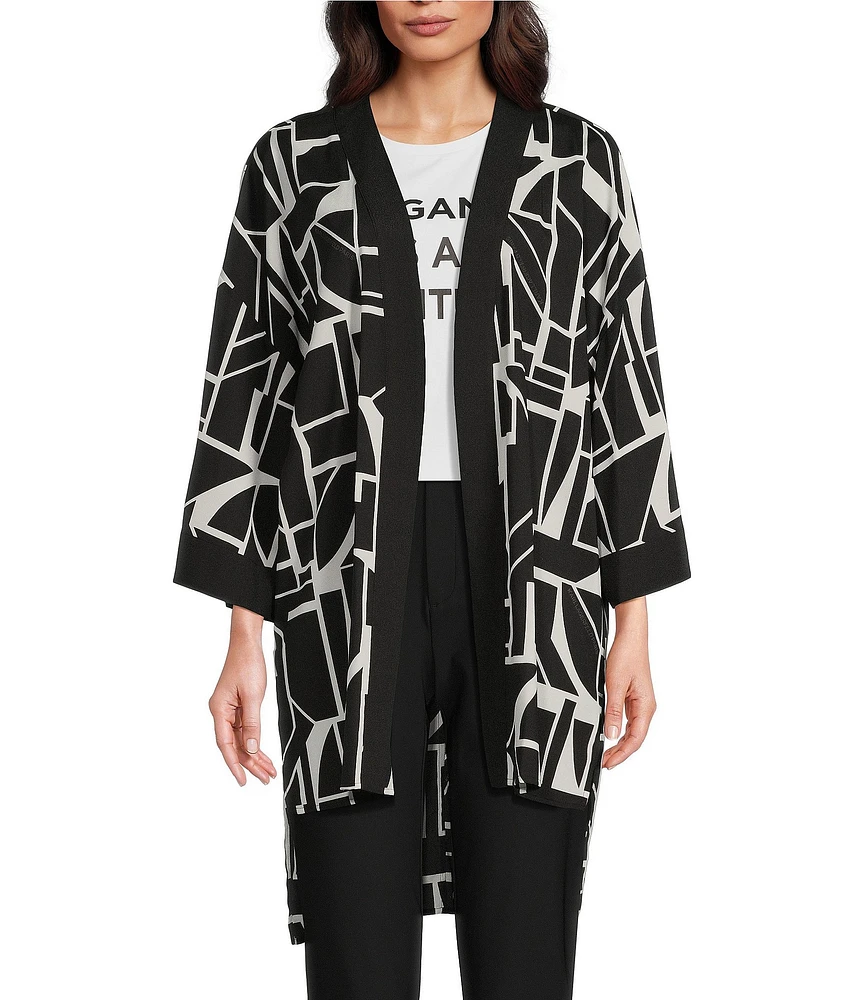 KARL LAGERFELD PARIS Oversized Abstract Geo-Printed Open Front Kimono Jacket