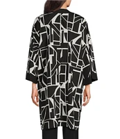 KARL LAGERFELD PARIS Oversized Abstract Geo-Printed Open Front Kimono Jacket