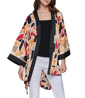 KARL LAGERFELD PARIS Oversized Abstract Geo-Printed Open Front Kimono Jacket