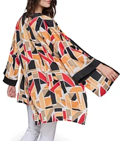 KARL LAGERFELD PARIS Oversized Abstract Geo-Printed Open Front Kimono Jacket