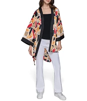 KARL LAGERFELD PARIS Oversized Abstract Geo-Printed Open Front Kimono Jacket