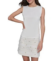 KARL LAGERFELD PARIS Pearl Embellished Round Neck Sleeveless Shell