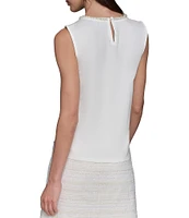 KARL LAGERFELD PARIS Pearl Embellished Round Neck Sleeveless Shell