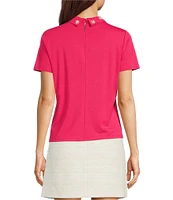 KARL LAGERFELD PARIS Pearl Flower Embellished Point Collar Short Sleeve Polo
