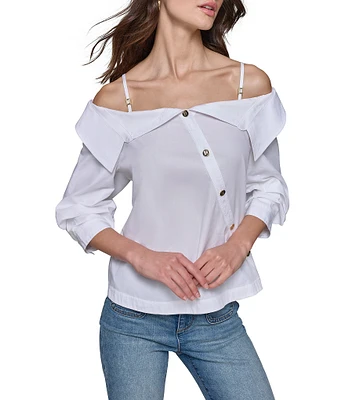 KARL LAGERFELD PARIS Poplin Off The Shoulder Long Sleeve Blouse