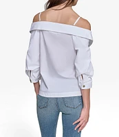 KARL LAGERFELD PARIS Poplin Off The Shoulder Long Sleeve Blouse