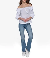 KARL LAGERFELD PARIS Poplin Off The Shoulder Long Sleeve Blouse