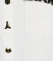 KARL LAGERFELD PARIS Poplin Point Collar Short Sleeve Cropped Button Front Shirt