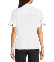 KARL LAGERFELD PARIS Poplin Point Collar Short Sleeve Cuffed Rose Shirt