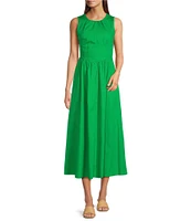 KARL LAGERFELD PARIS Poplin Round Neck Sleeveless A-Line Midi Dress