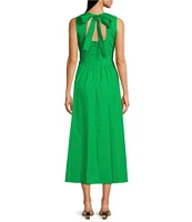 KARL LAGERFELD PARIS Poplin Round Neck Sleeveless A-Line Midi Dress