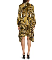 KARL LAGERFELD PARIS Print Long Sleeve Button Down Shirt Dress