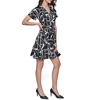 KARL LAGERFELD PARIS Abstract Printed Collared Utility Dress