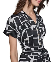 KARL LAGERFELD PARIS Abstract Printed Collared Utility Dress