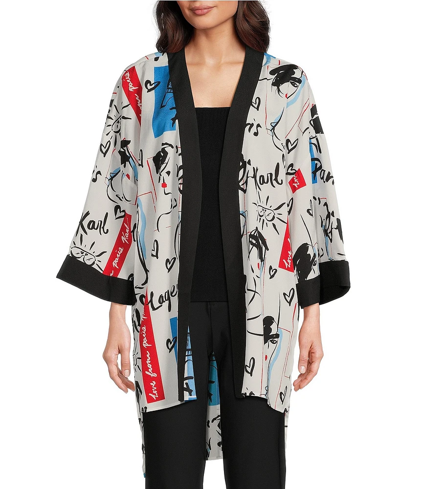 KARL LAGERFELD PARIS Abstract Print Long Sleeve Open Front Jacket