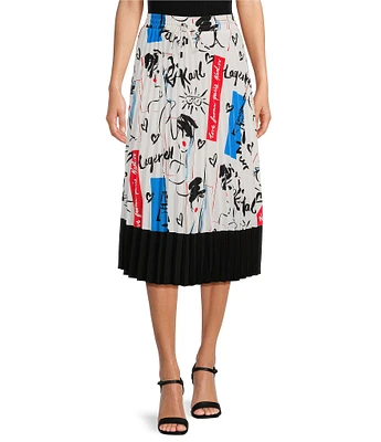 KARL LAGERFELD PARIS Abstract Print Pleated Midi Skirt