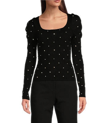 KARL LAGERFELD PARIS Rhinestone Crew Neck Long Sleeve Sweater