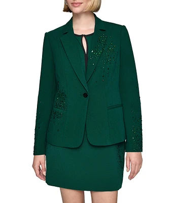 KARL LAGERFELD PARIS Rhinestone Embellished Lapel Collar Long Sleeve Coordinating Jacket