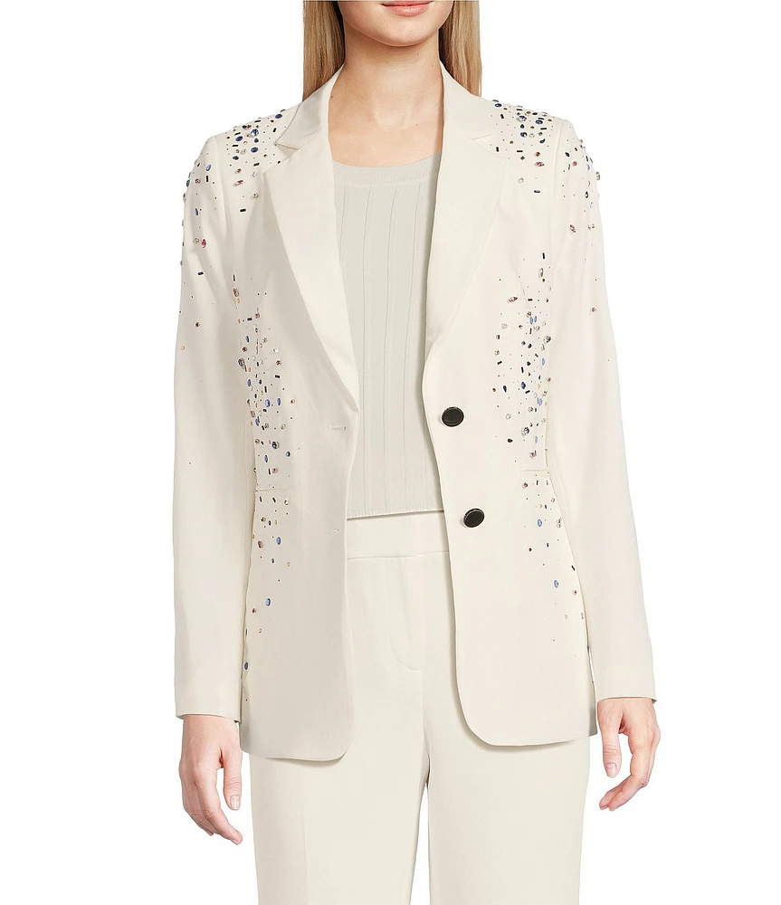 KARL LAGERFELD PARIS Rhinestone Embellished Notch Lapel Two Button Blazer