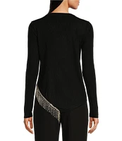 KARL LAGERFELD PARIS Rhinestone Trim Crew Neck Long Sleeve Sweater