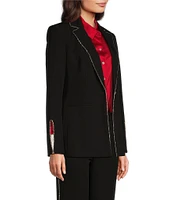 KARL LAGERFELD PARIS Rhinestone Trim Notch Lapel Long Sleeve One Button Blazer