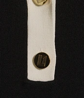 KARL LAGERFELD PARIS Ribbed Knit Polo Short Sleeve Sweater