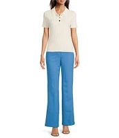 KARL LAGERFELD PARIS Ribbed Knit Polo Sweater Top
