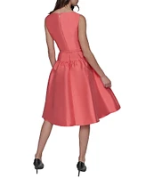 KARL LAGERFELD PARIS Round Neck Drop Waist Taffeta Dress