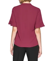 KARL LAGERFELD PARIS Ruffle Front V-Neck Short Sleeve Blouse