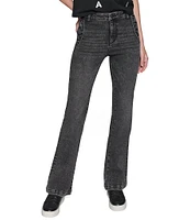 KARL LAGERFELD PARIS Sailor Style Stretch Denim Straight Leg High Rise Jeans