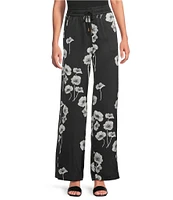KARL LAGERFELD PARIS Satin Crepe Floral Print Wide Leg Coordinating Pants