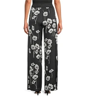 KARL LAGERFELD PARIS Satin Crepe Floral Print Wide Leg Coordinating Pants