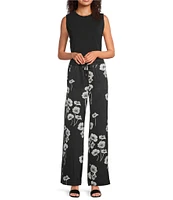 KARL LAGERFELD PARIS Satin Crepe Floral Print Wide Leg Coordinating Pants