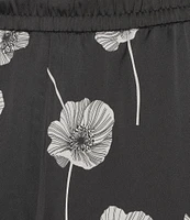 KARL LAGERFELD PARIS Satin Crepe Floral Print Wide Leg Coordinating Pants