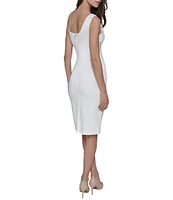 KARL LAGERFELD PARIS Scoop Neck Beaded Bow Scuba Crepe Sheath Dress