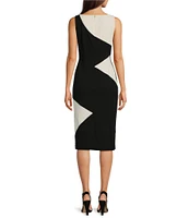 KARL LAGERFELD PARIS Scuba Crepe Color Block V-Neck Sleeveless Dress