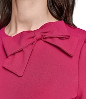 KARL LAGERFELD PARIS Scuba Crepe Crew Neck Puff Sleeves Bow Sheath Dress