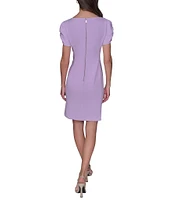 KARL LAGERFELD PARIS Scuba Crepe Crew Neck Short Sleeve Ruched Sheath Mini Dress