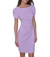 KARL LAGERFELD PARIS Scuba Crepe Crew Neck Short Sleeve Ruched Sheath Mini Dress