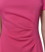 KARL LAGERFELD PARIS Scuba Crepe Crew Neck Short Sleeve Ruched Sheath Mini Dress