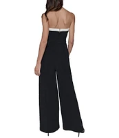 KARL LAGERFELD PARIS Scuba Crepe Strapless Wide Leg Pearl Bow Jumpsuit