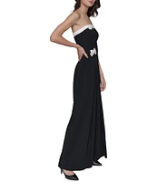 KARL LAGERFELD PARIS Scuba Crepe Strapless Wide Leg Pearl Bow Jumpsuit