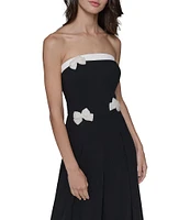 KARL LAGERFELD PARIS Scuba Crepe Strapless Wide Leg Pearl Bow Jumpsuit