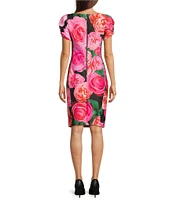 KARL LAGERFELD PARIS Scuba Floral Print Crew Neck Short Sleeve Sheath Mini Dress