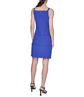 KARL LAGERFELD PARIS Scuba Sleeveless Square Neck Tiered Scalloped Trim Sheath Dress
