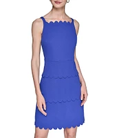 KARL LAGERFELD PARIS Scuba Sleeveless Square Neck Tiered Scalloped Trim Sheath Dress
