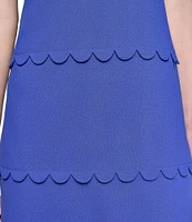 KARL LAGERFELD PARIS Scuba Sleeveless Square Neck Tiered Scalloped Trim Sheath Dress